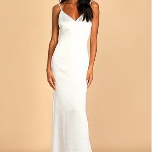 Lulus White Satin Mermaid Maxi Dress (Size Medium